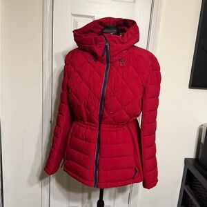 Tommy Hilfiger Red Quilted Hooded Puffer Jacket